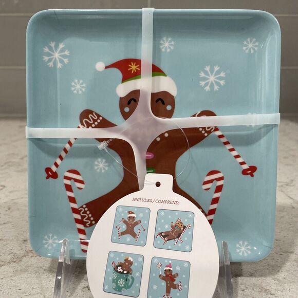 Set 4 GINGERBREAD COOKIE MAN 6” Christmas Assorted Appetizer Plates Melamine - Picture 2 of 7